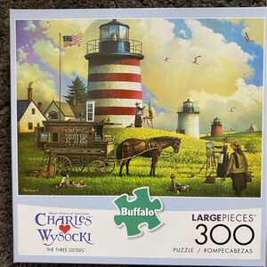 Buffalo David Bitton Lighthouse Puzzle with Red and Blue Accents